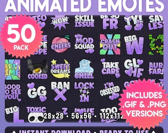 50 Animated Emotes #02: Soft Pastel Purple Emote Pack (Animated+Static) (Digital Download) [sv]