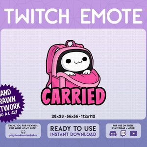 Pink CARRIED Emote | Cute Pink Carried Emote | pink carried emote, backpack emote, pink carry emote, funny text emote, twitch gaming emotes