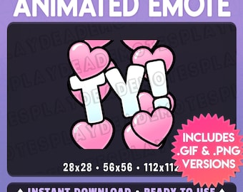 Animated TY! Emote: Thank You, TY in Pastel Pink with Hearts (Ani+Static) [sp]