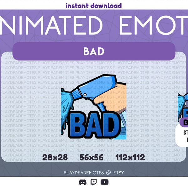 ANIMATED + STATIC Blue Spray Bottle BAD Emotes | Animated in 3 Speeds! | Animated Emote + Static Emotes for Twitch, Discord & More