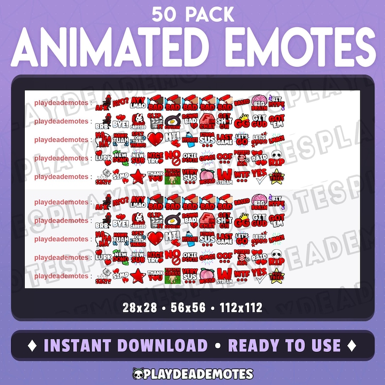 50 Animated Emotes: Bold Bright Red Emote Pack (animated+static ...