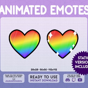 Animated RAINBOW Heart Emote | ANIMATED + STATIC kawaii rainbow heart emote, animated in 2 speeds | animated heart twitch chat emotes, emoji
