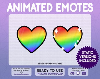 Emote animado del corazón del ARCO IRIS / Emote del corazón del arco iris del kawaii ANIMADO + ESTÁTICO, animado en 2 velocidades / gestos animados del chat de contracción del corazón, emoji