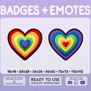 RAINBOW HEART BADGES + Emotes | kawaii rainbow heart badges + emotes, cute heart badges, colorful heart badges, rainbow twitch emotes badges