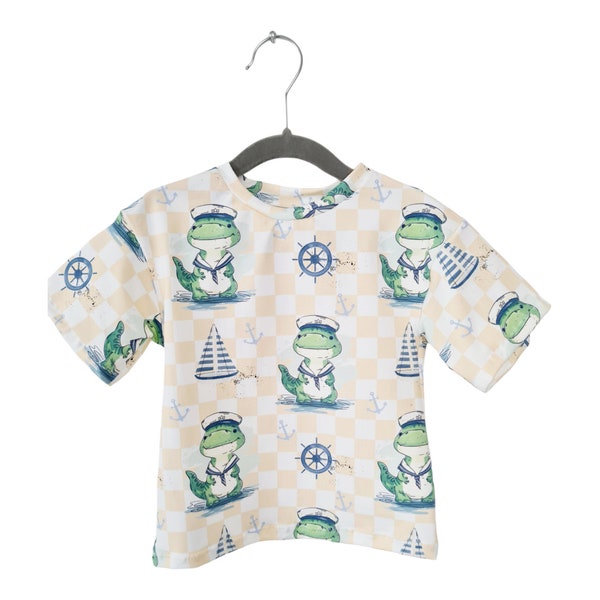 Handmade T-shirt for children in maritime look and dino print