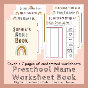 Preschool Name Tracing & Activities Worksheets / Book (Rainbow Theme)