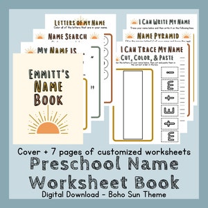 Preschool Name Tracing & Activities Worksheet Book (Sun Theme)