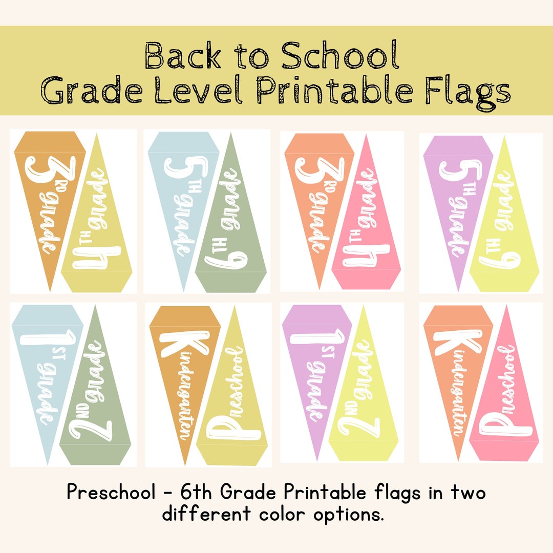 Back to School Grade Level Flags Printable - Etsy