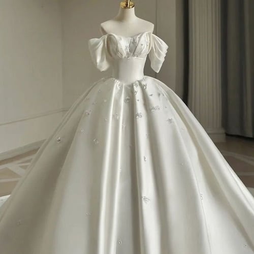white-flower-wedding-gown-with-train-white-bride-bow-gown-etsy