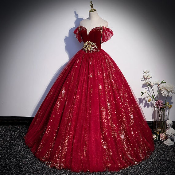 Red Glitter Off Shoulder Formal Ball Gown – Shoptiques