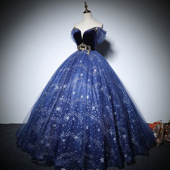 Princess Blue Ball Gown Off Shoulder Cinderella Dress – Dreamdressy