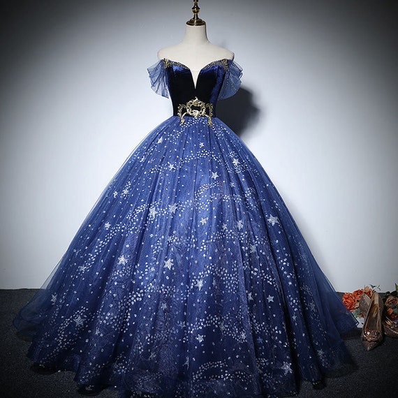 Evening dresses long glitter | Blue prom dress with sleeves |  Babyonlinedress.de