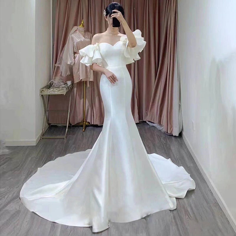 Solid white shop wedding dress