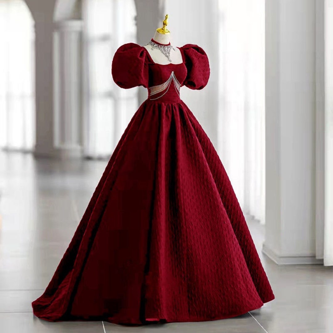 Red Princess Gown With Short Sleeve Red Prom Gown Bridal Etsy