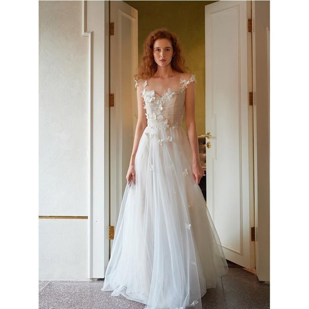 Women White Butterfly V Neck Long Gown White Wedding Party Etsy