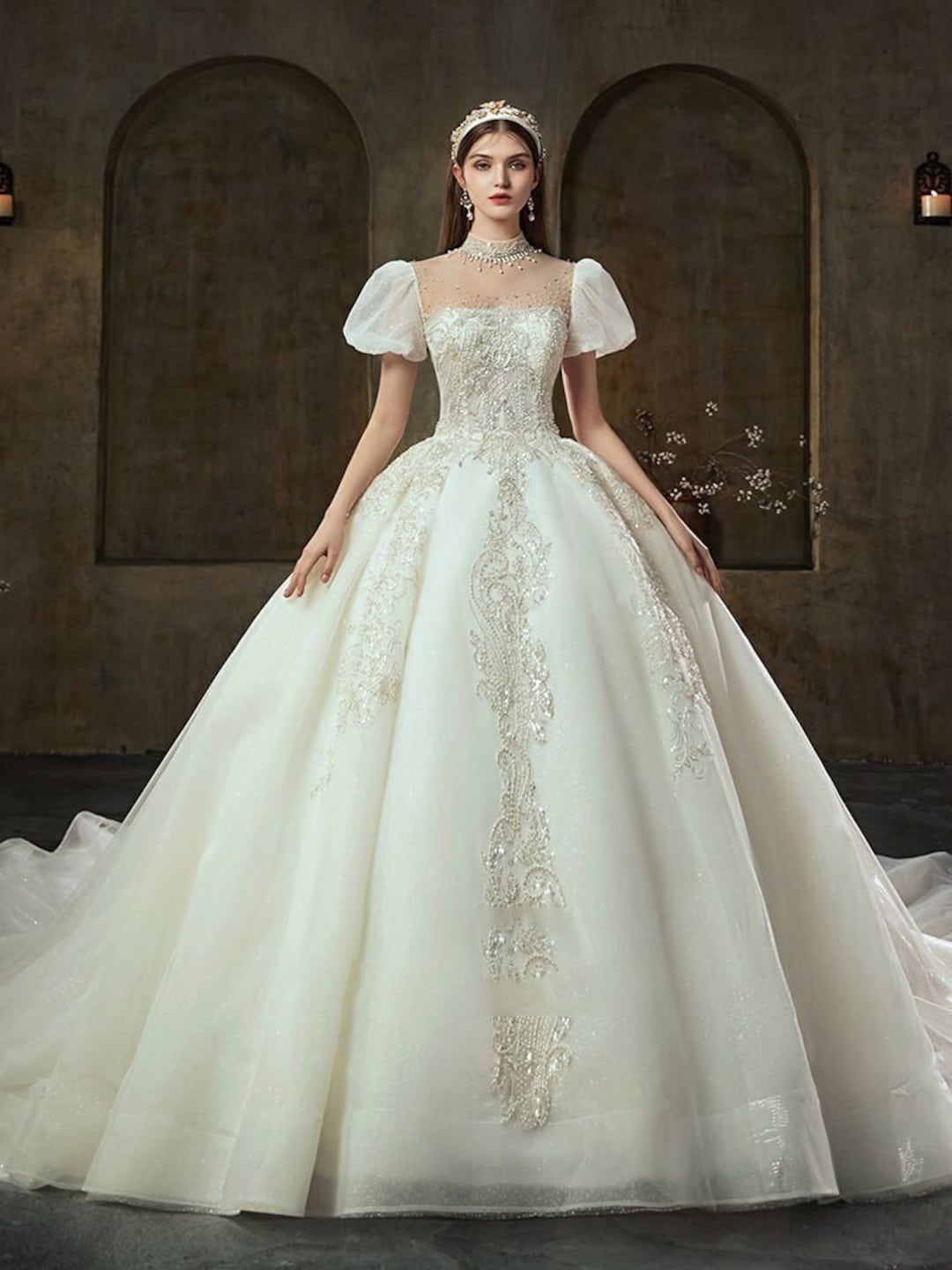 White Wedding Gown With Sleeves White Bride Dress Wedding Party Gown ...