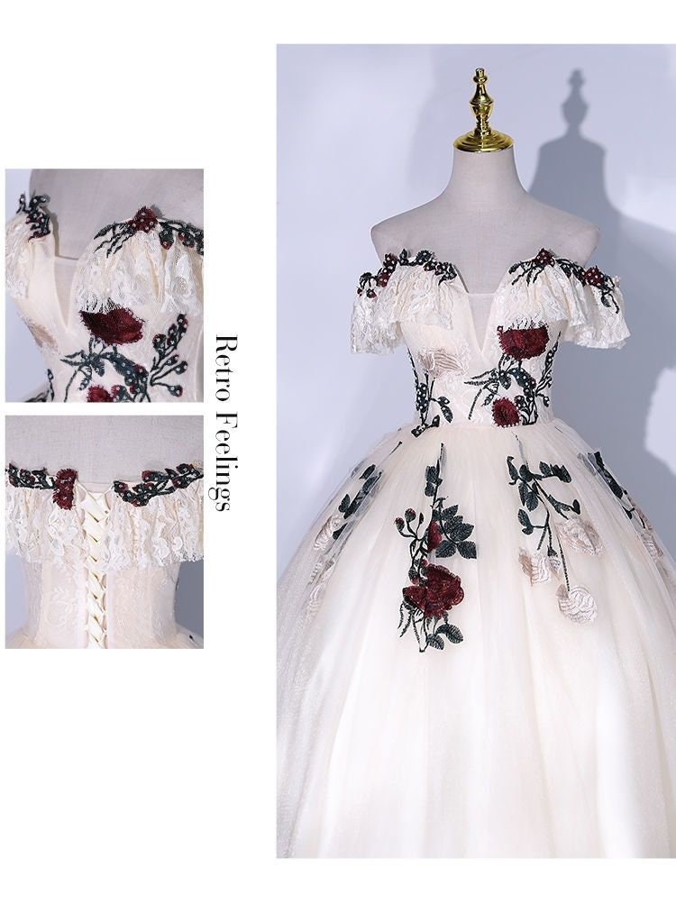 White Flower Ball Gown Embroidery Prom Gown Daughter White - Etsy