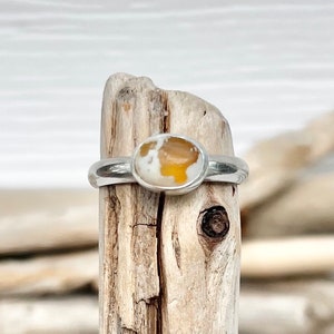 Sterling Silver Oregon Coast Agate Stacker Ring - Handcrafted Stackable Rings - Handmade Agate Jewelry - Oregon Coast Gifts — Size 7.5US