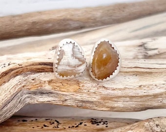 Sterling Silver Oregon Coast Agate Studs - Handcrafted Everyday  Gemstone Stud Earrings - Handmade Beach Crystal Jewelry Gifts