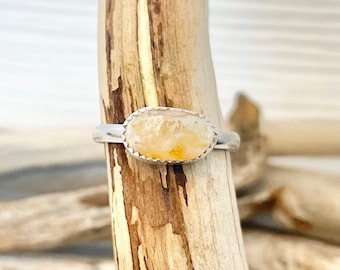 Sterling Silver Oregon Coast Agate Stacker Ring - Handcrafted Stackable Crystal Rings - Handmade Natural Gemstone Jewelry Gifts — Size 9US