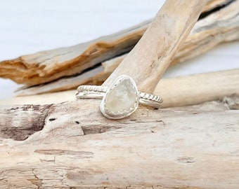 Dainty Sterling Silver Oregon Coast Agate Ring and Accent Stacker (SET) - Delicate Sackable Rings - Handmade Ring Stack for Women — Size 5US