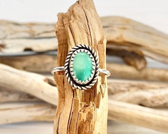 Sterling Silver Delicate Turquoise Stacker Ring - Handcrafted Dainty Stackable Ring - Handmade Genuine Turquoise Jewelry - Size 6US