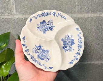 Portagioie in ceramica stile cottage vintage blu e bianco - Espositore decorativo per gioielli - Portaanelli da toeletta