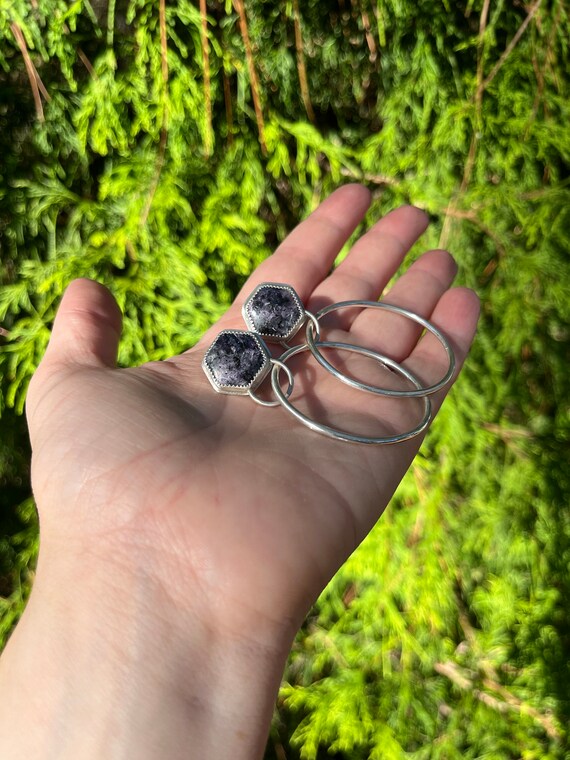Purple Charoite Sterling Silver Studs With Hoops OOAK Handmade