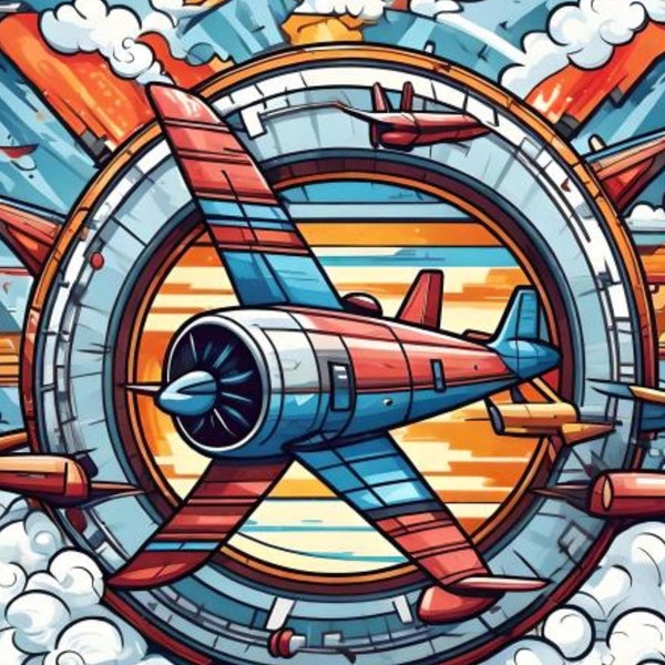 Digital art air plane t-shirt sticker design