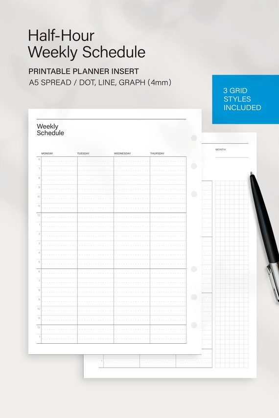 Half-hour Weekly Planner A5 Printable Planner Daily | Etsy