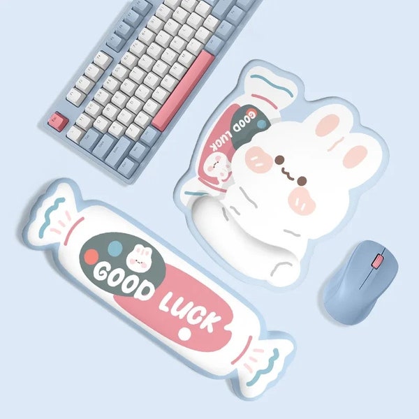 Cute White Rabbit Candy Mousepad Bunny Wrist Rest Soft Hand Rest