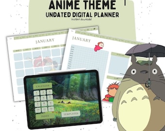 May include: A digital planner with an anime theme. The planner includes a calendar, to-do list, and templates. The image features a Totoro character from the movie My Neighbor Totoro.