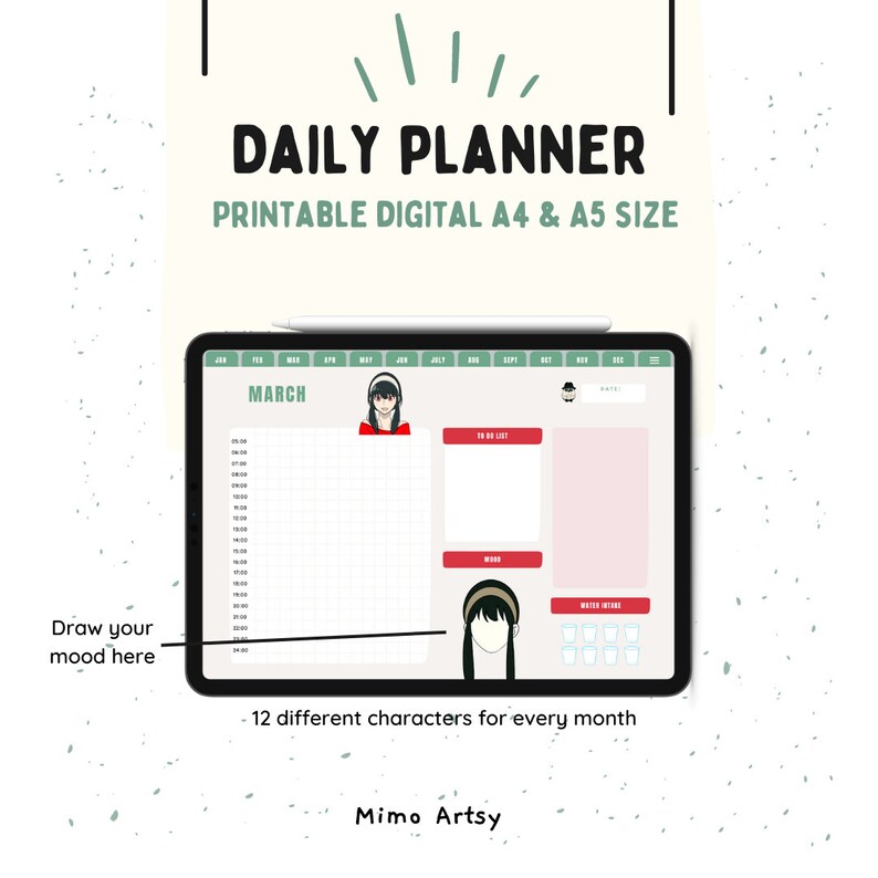 2024 Undated Kawaii Anime Daily Digital Planner/ Cute Digital Planner