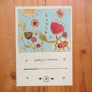 Postkarte A6 Graspapier "musicplayer - walking on sunshine"