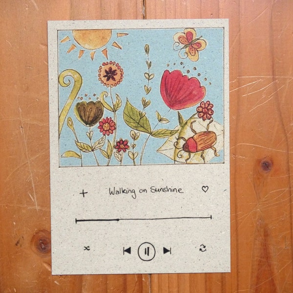 Postkarte A6 Graspapier "musicplayer - walking on sunshine"