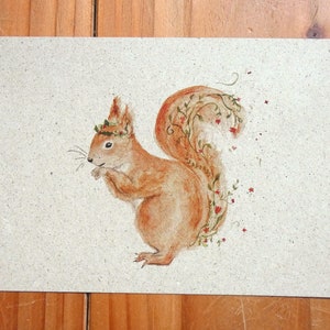 Postkarte A6 Graspapier "blühendes Eichhörnchen"