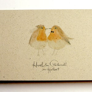 Klappkarte Hochzeit, Vogel-Paar, Graspapier, A6