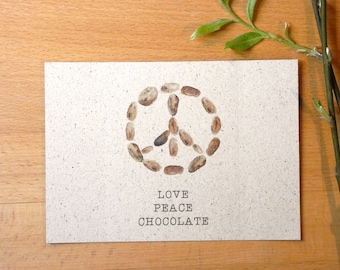 Postkarte A6 Graspapier "all we need- love, peace and chocolate"