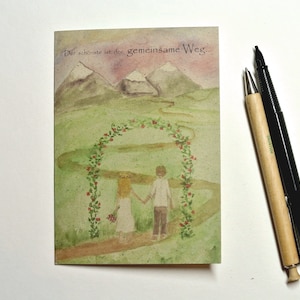 Klappkarte Hochzeit - "Der schönste ist der gemeinsame Weg", Graspapier, A6