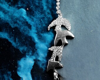 925 Sterling Silver Women Flying Birds Bracelet Adorned with Diamond Cut Sparkling Cubic Zirconia via Rolo Dodge Chain, Trend Freedom Symbol