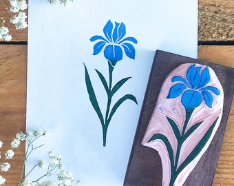Iris hand carved rubber stamp for scrapbooking, wild flower stamp for card makers, boho wedding invitation decor