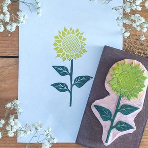Zonnebloem handgesneden rubberen stempel voor scrapbooking, wilde bloem stempel voor kaart makers, boho huwelijksuitnodiging decor, botanische kunst print