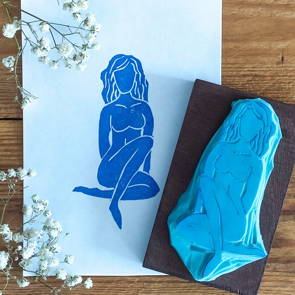 Female body hand carved rubber stamp for scrapbooking, woman's stempel for card makers, elegant ornament, feminine decor