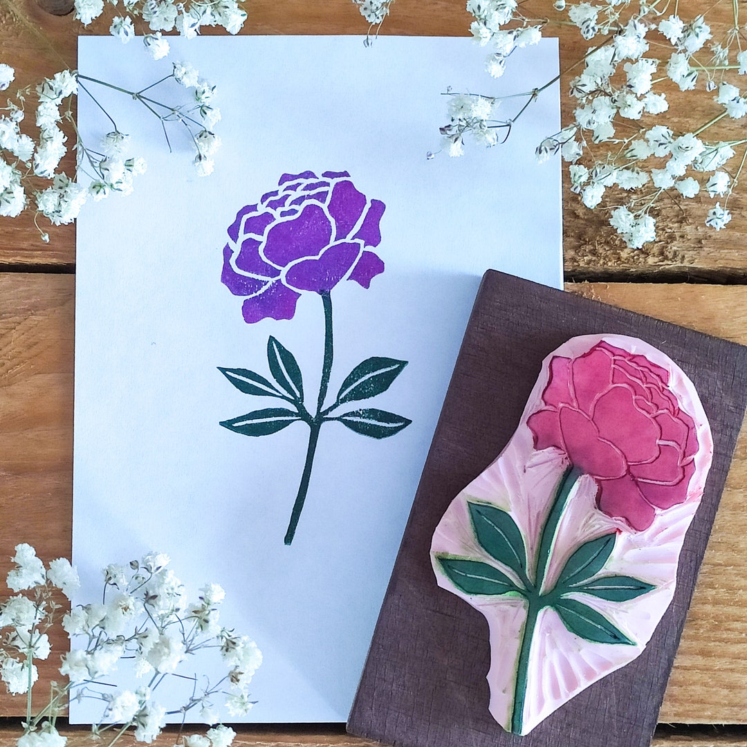 Peony Rubber Stamp for Stationery, Wild Flower Seal, Botanical Gift ...