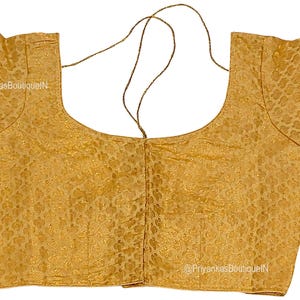 Stock Sale - Golden Chanderi Silk Blouse, Readymade Saree Blouse, Indian Blouse , Ready To Wear Short Top, Women&#39;s Saree Sari Blouse