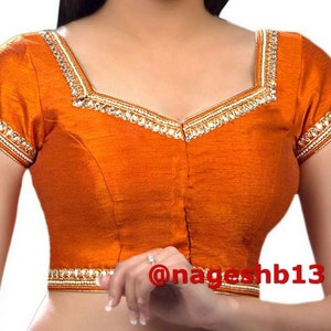 Orange Dupion Silk Saree Blouse, Readymade Blouse, Ethnic Women's  Sari Blouse, Indian Blouse, Indian Crop Top, Choli