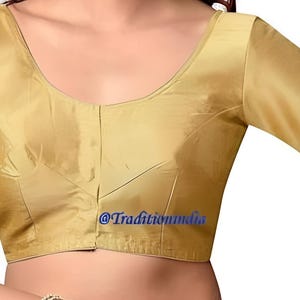 Readymade Golden 3/4 Sleeves Saree Blouse, Readymade Blouse, Women&#39;s Dupion Silk Sari Blouse, Indian Blouse, Indian Crop Top, Choli