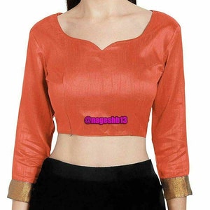 Readymade Orange Long Sleeves Saree Blouse, Readymade Blouse, Women&#39;s Dupion Silk Sari Blouse, Indian Blouse, Indian Crop Top, Choli