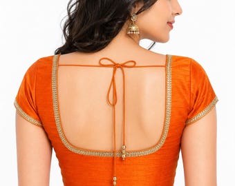 Orange Dupion Silk Saree Blouse, Indian Sari Top