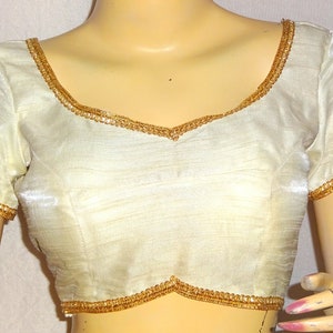 Women&#39;s Blouse, Readymade Saree Blouse, Dupion Silk Sari Blouse, Indian Blouse, Short Top, Beige color Padded Blouse